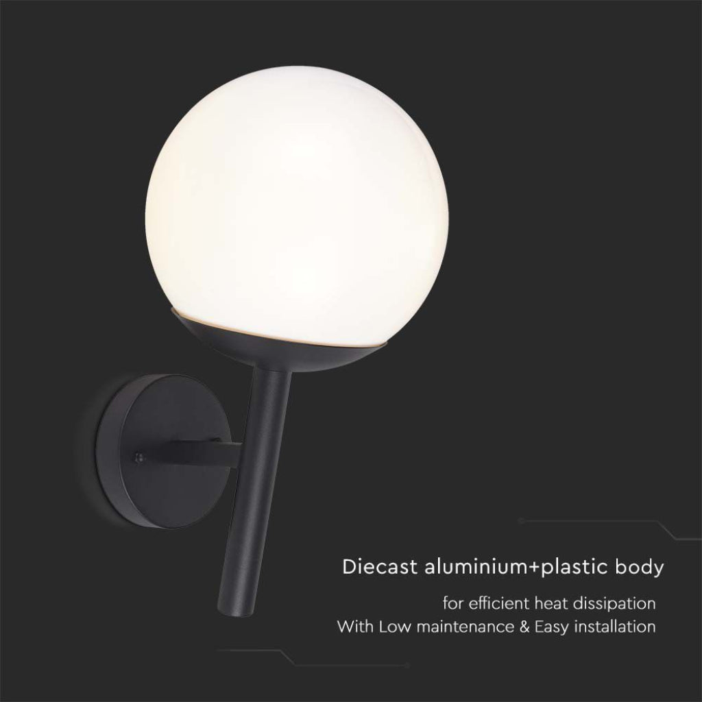 V-TAC Lampada LED da Muro con Sfera Opale e Portalampada E27 Colore Nero Opaco IP44 V-TAC Lampada LED da Muro con Sfera Opale e Portalampada E27 Colore Nero Opaco IP44